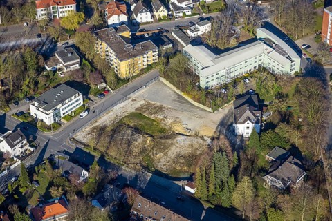 Aerial view, Jobcenter AHA (Arbeit Hellweg Aktiv) Kreis Soest and construction site at Ölmüllerweg