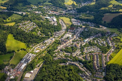 Aerial view, residential area local view district Oberbonsfeld, terraced house housing estate