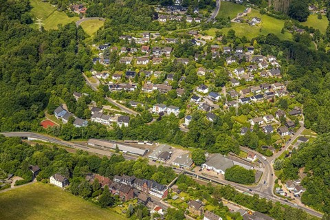 Aerial view, residential area Hellerkamp, Langenberg, Velbert, Ruhr area, North Rhine-Westphalia,
