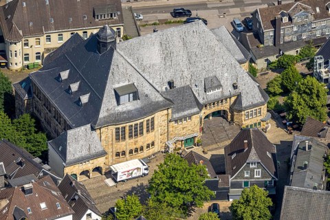 Aerial view, historical town house Langenberg, Velbert, Ruhr area, North Rhine-Westphalia, Germany,