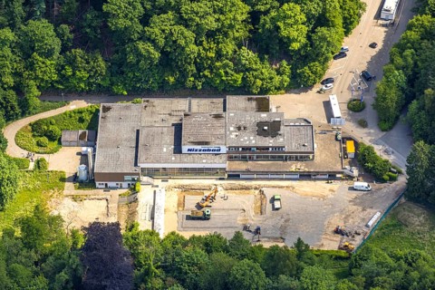Aerial view, Nizzabad construction site, planned demolition for the construction of a new natural