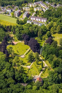Aerial view, Protestant cemetery burial ground, Langenberg, Velbert, Ruhr area, North