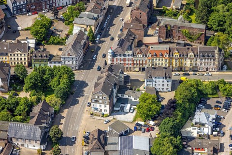 Aerial view, construction site with new building on Heeger Straße bridge, Heegerstraße residential