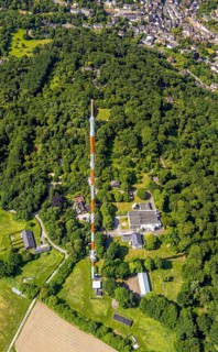 Aerial photo, radio masts Westdeutscher Rundfunk transmitter Langenberg in nature reserve, WDR