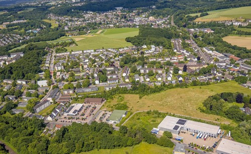 Aerial view, residential area Dichtersiedlung around Goethestraße and Schillerstraße, TransLog West