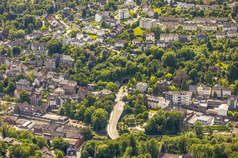 Aerial view, city view Eckeshagen with tunnel Velbert-Langenberg at Dr.-Hans-Karl-Glinz-Straße
