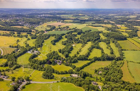 Aerial photo, Golf-Club Bergisch Land Wuppertal e.V., golf meadow and green trees, Untensiebeneick,