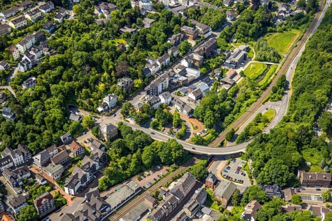 Aerial view, city view Eckeshagen with tunnel Velbert-Langenberg at Dr.-Hans-Karl-Glinz-Straße