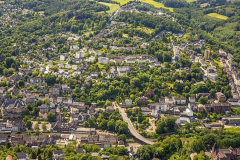 Aerial view, city view Eckeshagen with tunnel Velbert-Langenberg at Dr.-Hans-Karl-Glinz-Straße