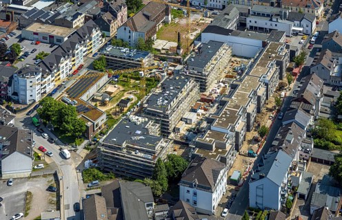Aerial view, construction site with new residential building Sternbergstraße on the former company