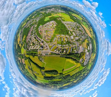 Residential area local view Neviges, Am Rosenhügel, globe, fisheye shot, fisheye shot, 360 degree
