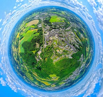 Residential area local view Neviges, globe, fisheye shot, fisheye shot, 360 degree shot, tiny