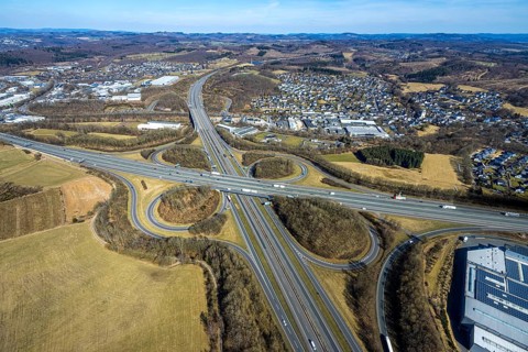Aerial view, motorway junction Olpe-Süd with motorway A45 and motorway A4, Gerlingen, Wenden,
