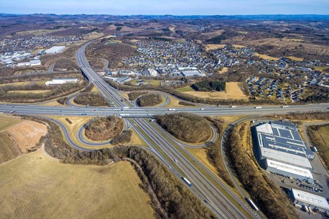 Aerial view, motorway junction Olpe-Süd with motorway A45 and motorway A4, Gerlingen, Wenden,