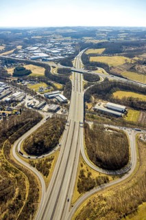 Aerial view, motorway junction Olpe-Süd with motorway A45 and motorway A4 and junction Wenden,