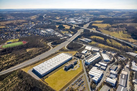 Aerial photo, SCHELL GmbH company premises on the A4 motorway with Olpe-Süd motorway junction,