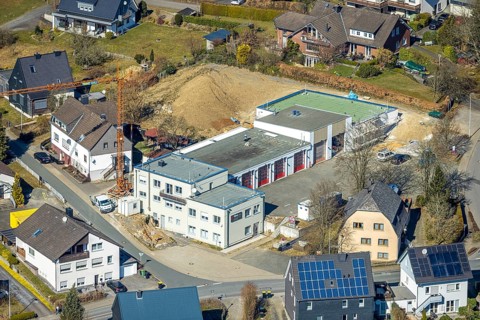 Aerial photo, fire station volunteer fire brigade Gerlingen, Gerlingen, Wenden, Sauerland, North