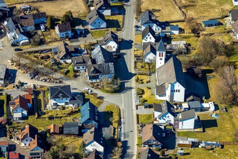 Aerial view, Church of St. Elisabeth in Schönau, Wenden, Sauerland, North Rhine-Westphalia,