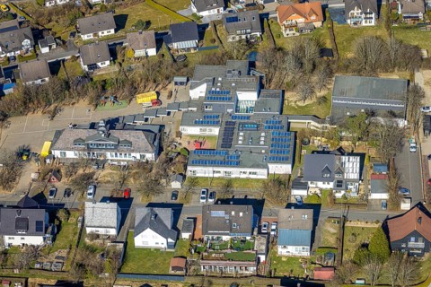 Aerial view, day nursery Unterm Regenbogen, community primary school Hünsborn,
