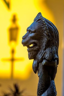 Sculpture in the shape of a lion in the Plazuela del Cristo square, Trinidad, Cuba, Sancti