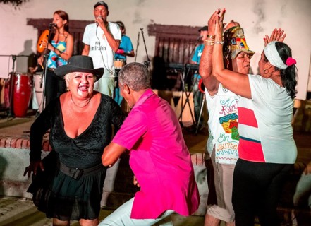 Old Cubans dance at the Salza market to the music of a live band, Trinidad, Cuba, Sancti Spíritus,