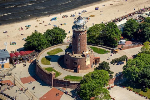 KoÅ'obrzeg, Kolobrzeg, lighthouse with bastion, Baltic Sea beach, Baltic Sea coast, Województwo