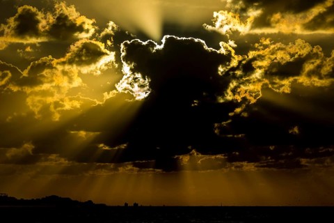 Cumulus clouds during sunset on the beach of Varadero, Varadero, Cuba, Matanzas, Cuba, Central