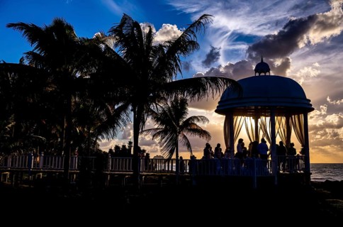 Wedding pavilion on the beach of Varadero with sunset in the hotel complex PARADISUS VARADERO