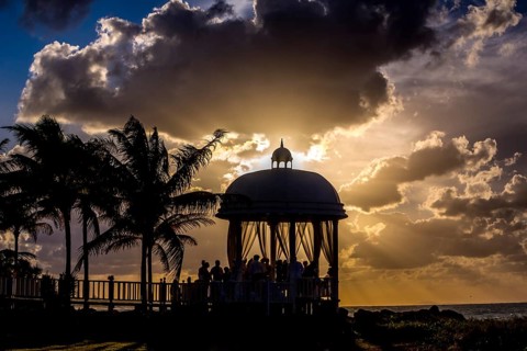 Wedding pavilion on the beach of Varadero with sunset in the hotel complex PARADISUS VARADERO