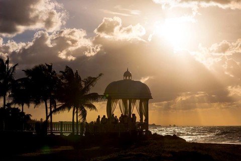 Wedding pavilion on the beach of Varadero with sunset in the hotel complex PARADISUS VARADERO