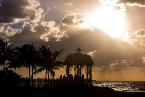 Wedding pavilion on the beach of Varadero with sunset in the hotel complex PARADISUS VARADERO