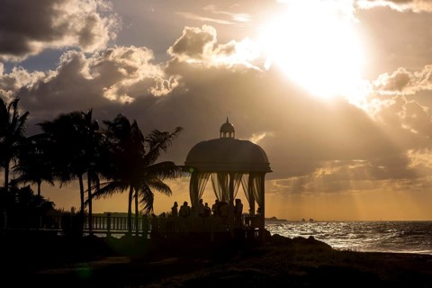 Wedding pavilion on the beach of Varadero with sunset in the hotel complex PARADISUS VARADERO