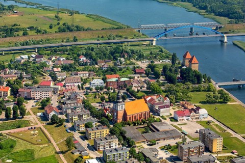Wolin, Nikolai Church, bridge over the Dziwna, city centre, Baltic Sea coast, Województwo