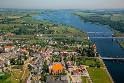 Wolin, Nikolai Church, bridge over the Dziwna, city centre, Baltic Sea coast, Województwo