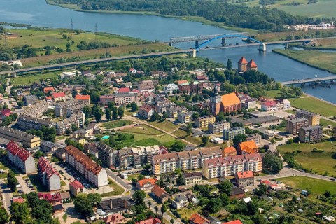 Wolin, Nikolai Church, bridge over the Dziwna, city centre, Baltic Sea coast, Województwo