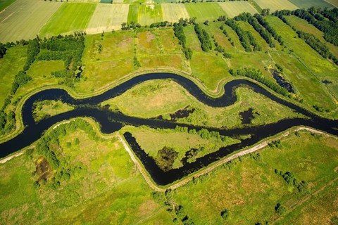 KamieÅ Pomorski, meandering river, Baltic Sea coast, Województwo zachodniopomorskie, Poland,