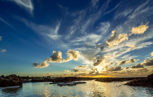 Varadero beach in the PARADISUS VARADERO RESORT SPA hotel complex at sunset, Varadero, Cuba,