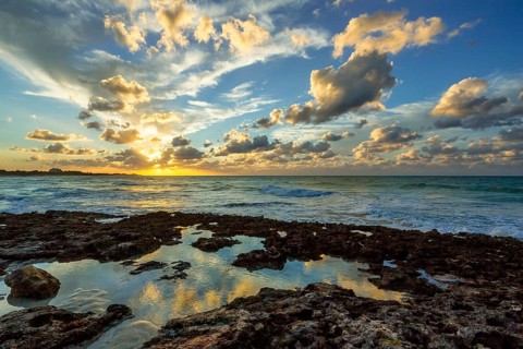 Varadero beach in the PARADISUS VARADERO RESORT SPA hotel complex at sunset, Varadero, Cuba,