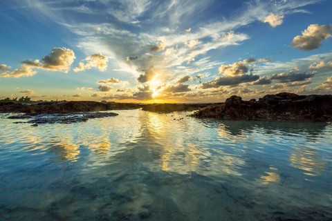 Varadero beach in the PARADISUS VARADERO RESORT SPA hotel complex at sunset, Varadero, Cuba,