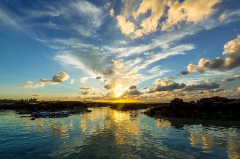 Varadero beach in the PARADISUS VARADERO RESORT SPA hotel complex at sunset, Varadero, Cuba,
