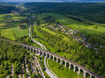 Aerial view, Altenbekener Viaduct, Adenauerstraße, railway viaduct bridge construction, also called