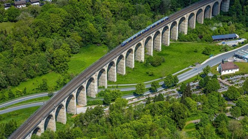 Aerial view, Altenbekener Viaduct, Adenauerstraße, railway viaduct bridge construction, also called
