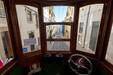 Elevador da Gloria funicular railway, link between the Baixa district and the higher Chiado