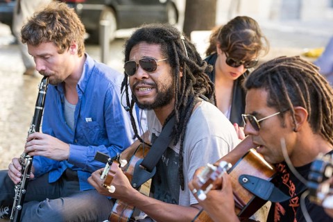 Street musicians in the historic centre of Lisbon, Lisbon, Lisbon district, Portugal
