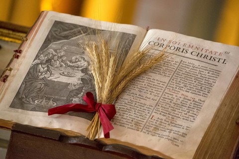 Illustrated Bible with grain jewellery, Latin Bible, Corporis Christi, Capela dos ossos parede,