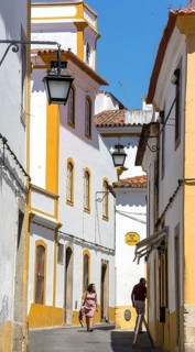 Alley in Evora with lanterns, Evora, Évora district, Portugal