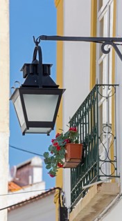 Alley in Evora with lanterns, Evora, Évora district, Portugal