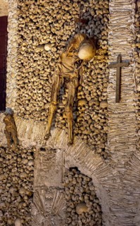 Piled bones in the ossuary, Capela dos ossos parede, chapel of bones, bone chapel, ossuary in