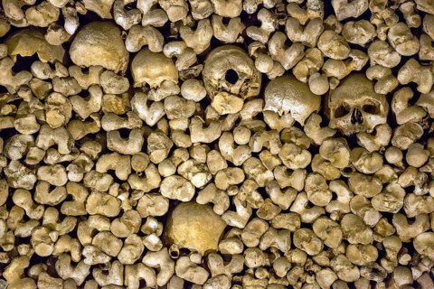 Piled bones in the ossuary, Capela dos ossos parede, chapel of bones, bone chapel, ossuary in