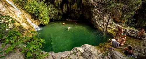 Mountain lake with green water, excursion destination, Valle De Los Ingenios, Cuba, Cuba